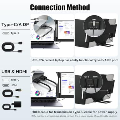 Laptop Screen Extender 14 inch, 1080P IPS Laptop Monitor Extender, 280° Rotation Portable Monitor for 13-17.3" with USB-C/HDMI Port, Plug-Play Dual Screen Portable for Windows/Mac/Android - Image 5