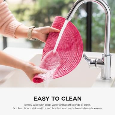 Round Placemats Set of 6 Woven Placemats Washable Braided Table Mats for Dining Table Heat Resistant Non-Slip Circle Place Mats(Pink) - Image 4