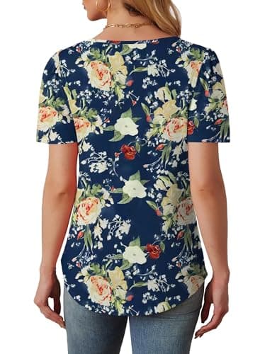 Ladies Tops and Blouses Short Sleeve T Shirts Dressy Causal Trendy Flower Summer Clothes 2025 Plus Size Women's Clothing Navy Floral M - Image 5