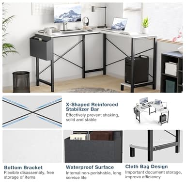 Elevon L Shaped Desk Gaming Computer 50 Inch Reversible Corner Table PC Work Table for Writing Study Student with Wood Tabletop Metal Frame CPU Stand Side Bag for Home Office Small Place - Image 3
