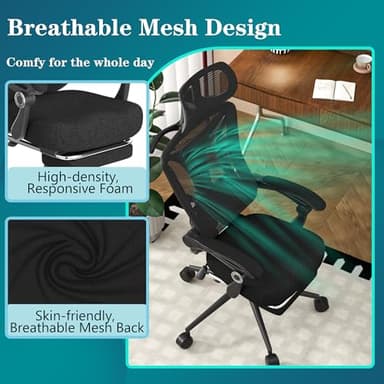 CYKOV Ergonomic Office Chair - Adjustable Lumbar & Headrest, 90-160° Reclining with Footrest, Breathable Mesh Back - Home Office/Gaming Computer Chair (Black, 300lbs Capacity) - Image 7