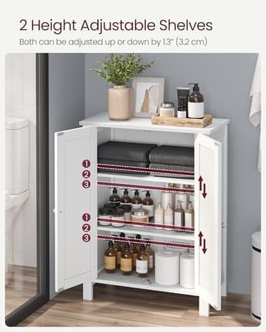 VASAGLE Floor Storage Cabinet, Freestanding Storage Unit with 2 Adjustable Shelves, for Bathroom Living Room Dining Kitchen, 11.8 x 23.6 x 31.5 Inches, White UBCB60W - Image 4