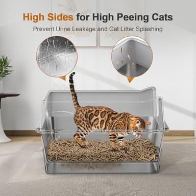 Stainless Steel Sifting Litter Box, 23.6" L x 15.7" W x 13" High Sided Metal Sifting Cat Litter Box for Pine Pellets, Enclosed Sifting Box with Lid, Anti-Leakage, Easy Clean for Big and Multiple Cats - Image 4