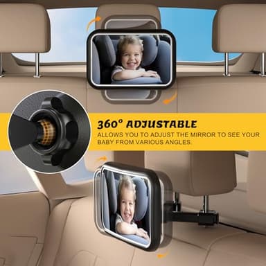 Baby Car Mirror with Light, 7 RGB Light Rear Facing Baby Car Seat Mirror with Remote Control Rechargeable 360° Rotation Hook Clip Design Wide View Shatterproof - Image 8