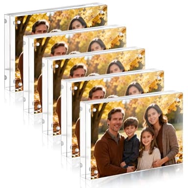 JOHOUSE 5 Pack 4 x 6 Acrylic Picture Frames, Double Sided Magnetic Photo Frames Self Standing Frameless Transparent for Desktop Display Gifts for Women - Image 1