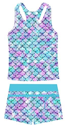 Belovecol Girls' Two Piece Swimsuits Kids Boyshort Tankini Bathing Suits Fashion Mermaid Scales Print Sleeveless Swimwear 8-9T - Image 1