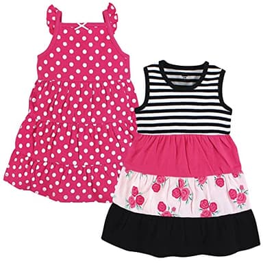 Hudson Baby Infant and Toddler Girl Cotton Dresses, Pink Black Roses, 0-3 Months - Image 1