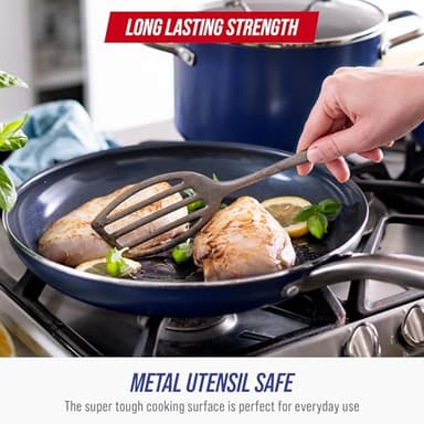 Blue Diamond 11 Piece Cookware Set, Diamond Infused PFAS & PFOA-Free Ceramic Nonstick Pots and Pans, Durable Nontoxic Metal Utensil Safe & Scratch Resistant, Dishwasher & Oven Safe, Blue - Image 6