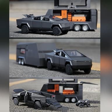 1/32 Alloy Car Trucks Toy Pickup Trailer RV Model Kit with Beach Motorcycle, Diecast Alloy Metal RV Car Model Toys with Sound Light and Pull Back Power,Christmas Birthday Gift for Boy Girl-Black - Image 5