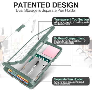 Sooez Original Clipboard with 2 Storage & Pen Holder, Heavy Duty Clip Boards 8.5x11 with Dual Storage, Clearview Dry Erase Coach Clipboard with Real Hinge, High Capacity, School & Office Supplies - Image 2