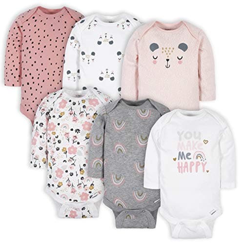Gerber Baby Girls' 6-Pack Long-Sleeve Onesies Bodysuits, Bear Pink, 0-3 Months - Image 1