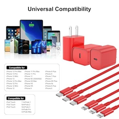 Fast Charger for iPhone Charger Fast Charging 10ft Lightning Cable,for iPhone 14 13 12 Pro Max Fast Charging with 20W USB C Charger Block,Type C to Lightning Cord for iPhone 11 Pro Max/XS-Red - Image 7
