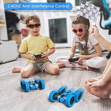 Hamdol Remote Control Car Double Sided 360°Rotating 4WD RC Cars with Headlights 2.4GHz Electric Race Stunt Toy Car Rechargeable Toy Cars for Boys Girls Birthday (Blue) - Image 5