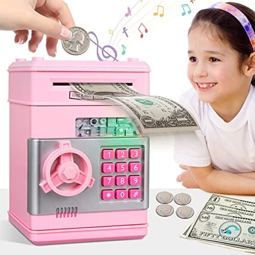 Kids Piggy Bank for Girls - Toys for 5 6 7 8 9 10 Year Old Girl Birthday Gifts - Electronic Piggy Bank ATM Machine Money Safe for Kids Toys Age 6-8-10 - Image 1