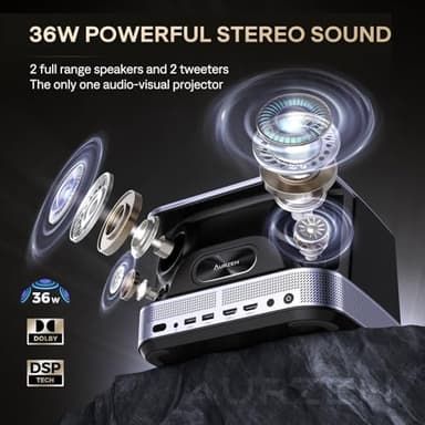 3-in-1 Projector 4K Supported, AURZEN BOOM 3 Smart Projector with WiFi and Bluetooth, 3D DoIby Audio & 36W Speakers, Auto Focus & Keystone, Netflix Official 500 ANSI Home Outdoor proyector, Black - Image 2
