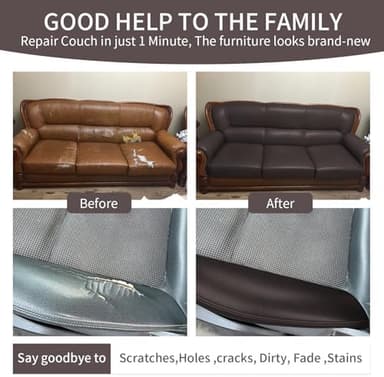 Leather Repair Tape Self-Adhesive Leather Repair Patch for Couch Furniture Sofas Car Seats Advanced PU Vinyl Leather Repair Kit (Dark Brown, 17X79 inch - Image 5