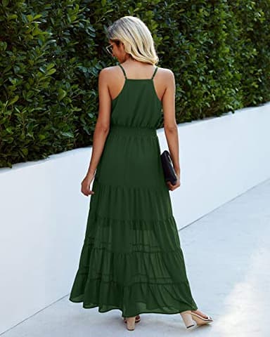 PRETTYGARDEN Women's Casual Summer Dress Spaghetti Strap Sleeveless High Waist Beach Long Maxi Sun Dresses (Dark Green,Large) - Image 4