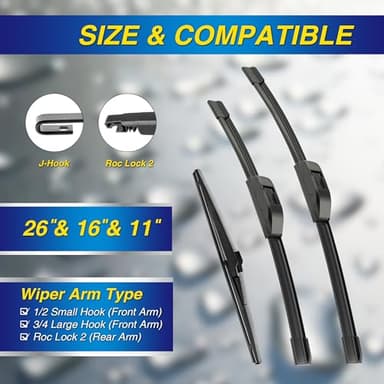 5 PLUS® Silicone Windshield Wipers Replacement for Hyundai 2018-2023 Kona,2019-2024 Kona Electric,2017-2022 Accent Wiper Blades(Set of 3),Windshield Wiper Blades For My Car-26"/16"/11" - Image 2
