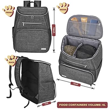 BAGLHER 丨Dog Travel Bag Backpack, Airline Approved Pet Supplies Backpack, Dog Travel Backpack with 2 Silicone Collapsible Bowls and 2 Food Baskets Grey - Image 3