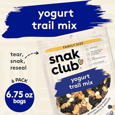 Snak Club Yogurt Trail Mix with Raisins, Peanuts, Dried Dates, Yogurt Chips, Cashews, and Almonds, Gluten-Free and Kosher Snack, 6.75 oz Resealable Bags, 6 Pack - Image 3