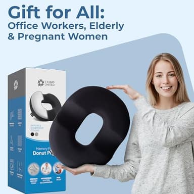5 STARS UNITED Donut Pillow Hemorrhoid Tailbone Cushion – Large Chair Pad for Pain Relief – Coccyx, Prostate, Sciatica, Pelvic Floor, Pressure Sores, Pregnancy, Postpartum Recovery, Arctic Black - Image 8