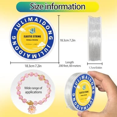 0.8mm Elastic Bracelet String Cord, Crystal Stretch Bead Cord for Bracelets Jewelry Making, Clear Stretchy Elastic String for Beading, Transparent Thread (0.8MM/200ft - Image 3