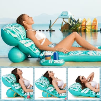 Jasonwell Inflatable Pool Float Adult - Pool Floaties Lounger Floats Floating Chair Raft with Adjustable Backrest Cup Holders Water Floaty Lake Lounge Tanning Floats Beach Party Toys for Adults - Image 2