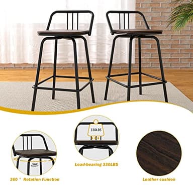 Bloddream Bar Stools, Swivel Counter Stools Set of 2 - Vintage Industrial Farmhouse Swivel Bar Stool - Kitchen Island Counter Bar High Chair(Walnut) - Image 4