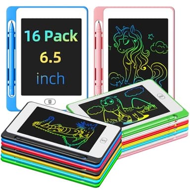 Party Favor 16 Pack LCD Writing Tablet for Kids, 6.5 Inch Colorful Doodle Board, Erasable Reusable Electronic Drawing Pads, Educational Learning Toys Birthday Gifts for Girls Boys Age 3 4 5 6 7 8 - Image 1