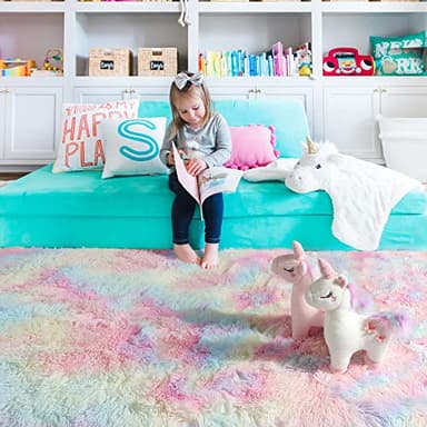 PAGISOFE 4x6 Rainbow Fluffy Soft Plush Area Rugs for Girls Bedroom, Shaggy Rugs for Kids Playroom,Kawaii Princess Fuzzy Rugs for Nursery Baby Toddler,Cute Colorful Room Decor for Teenage - Image 9