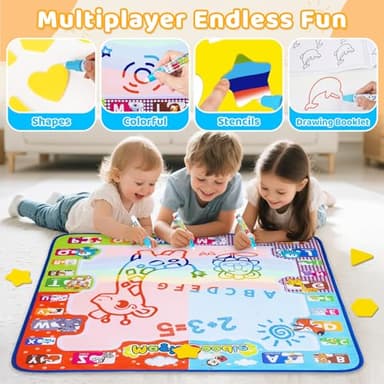 KIZZYEA Toys for 2 3 4 5 Years Old Boys Girls, Water Doodle Mat for Kids, Large Coloring Painting Writing Mat with Neon Colors, Educational Toys Christmas Birthday Gifts for Age 2-4, 3-5 Toddlers - Image 3