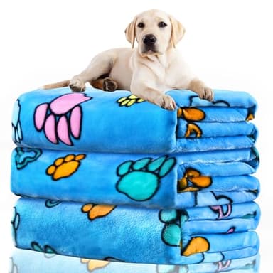 Rezutan Soft Fuzzy Dog Blankets, 1 Pack 3 for Large, Medium, Cat Pet- Comfort Flannel, Reversible Print Suitable for Dog Kennels & Beds, Sofas, Furniture, Gifts Puppy Essentials, 41 x 31 inch, Blue - Image 1