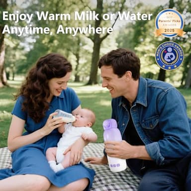 Portable Bottle Warmer for Travel: Large 12oz Capacity with Dual Heating Modes for Breast Milk & Water, Fast Heating Smart Temperature Control, Portable Milk Warmer Gifts for New Mom Purple - Image 2