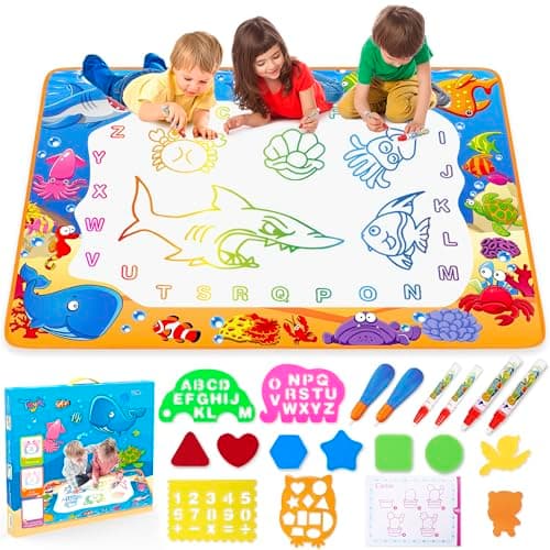 Water Doodle Mat - Kids Painting Writing Color Doodle Drawing Mat Toy Bring Magic Pens Educational Toys for Age 2 3 4 5 6 7 Year Old Girls Boys Age Toddler Gift - Image 1