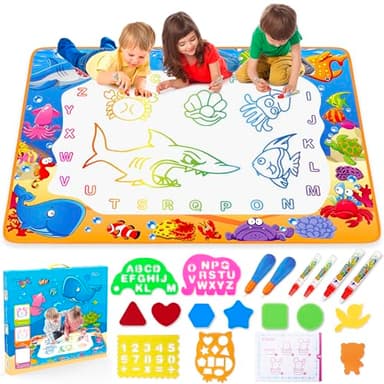 Water Doodle Mat - Kids Painting Writing Color Doodle Drawing Mat Toy Bring Magic Pens Educational Toys for Age 2 3 4 5 6 7 Year Old Girls Boys Age Toddler Gift - Image 1