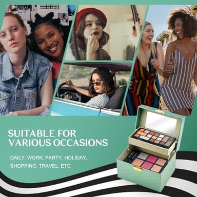 Color Nymph Makeup Kit For Teens Girls, Makeup Set For Little Girls With Key-Lockable Storage Case Included 17-Colors Eyeshadows, Blush, Bronzer, Highlighter, Contour, Lipstick Brushes Mirror (Green) - Image 8