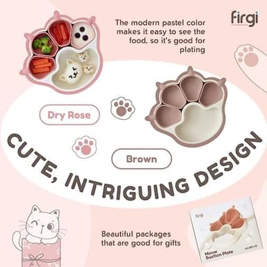 MEOW Dry Rose Divided Silicone Toddler Suction Plates Non-Slip Silicon Plate for Baby Led Weaning Supplies BPA Free Travel Non-Toxic Kids Tray with Suction - Image 6