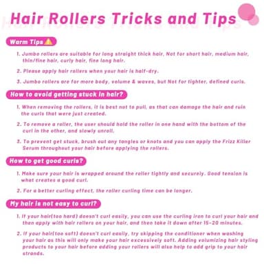Jumbo Hair Curlers Rollers, 12Pcs 60mm Jumbo Hair Roller Curlers Self Grip Holding Rollers with 12Pcs Hair Clips for Long Straight Thick Hair (Rose Red) - Image 4