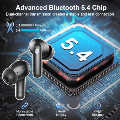 Wireless Earbuds, Bluetooth 5.4 Headphones with 4 ENC Noise Cancelling Mic, 45Hrs Playtime in Ear Earbuds HiFi Stereo Deep Bass, Bluetooth Earphones IP7 Waterproof, Wireless Headphones for Android iOS - Image 2
