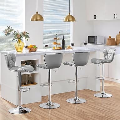 Yaheetech Bar Stools Set of 4, Island Chairs Shell Back, PU Leather Adjustable Barstools, Swivel Barstools with Footrest for Home Kitchen, Light Gray - Image 2