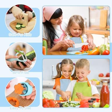 50PCS Toddler Knife Set - Kids Knifes for Real Cooking, Wooden Kids Kitchen Knife Set with Gloves Cutting Board Crinkle Cutters Kid Safe Knives, Toddlers Kitchen Tools - Image 4