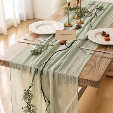 Keketoarrange Sage Green Table Runner Cheesecloth 120 Inch 10 FT Rustic Boho Cheese Cloth Table Runner for Wedding Baby Shower Bridal Shower Sheer Gauze Centerpiece Home Decorations - Image 1
