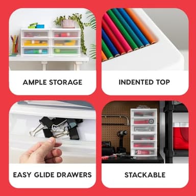 IRIS USA Plastic Stacking Desk Top 3-Drawer Storage Organizer, 2-Pack, for Makeup Vanity Nail Polish Bathroom Stationery Art Craft Supplies Kitchen Office Garage and Small Organization, Medium, White - Image 4