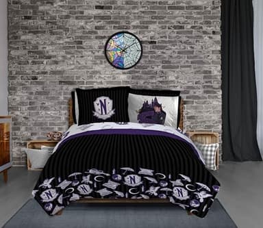 Jay Franco Wednesday Addams Twin Comforter Set â€“ 5 Piece Bedding Includes Sheet Set & Pillow Covers - Black and Grey Stripes Super Soft Kids Bedding - Image 7