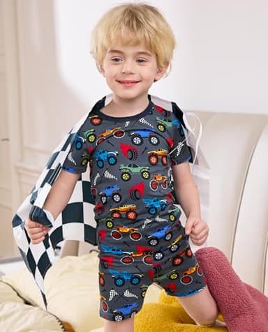 babee Reshinee Bamboo Viscose Toddler Truck Pajamas Boys Girls Kids Baby Cool Short Summer Pjs Set 4-5T Two Piece - Image 8