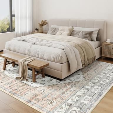 Area Rugs for Living Rooms - 8x10, Boho Non-Slip Low Pile Carpet Machine Washable Rugs for Bedroom, Farmhouse, Office, Dining Room (Peach) - Image 7