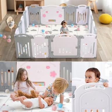 Uanlauo Baby Playpen, 18 Panel Foldable Play Yard for Toddlers, Easy Assemble Safety Baby Fence (Grey+White) - Image 7
