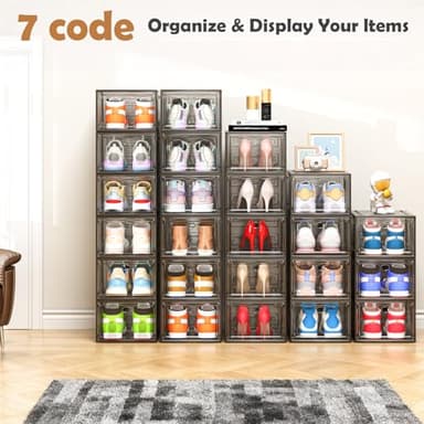 7 code Large Clear Shoe Boxes Organizer【Thicker Material】 Stronger Shoe Box with Magnetic Door, Stackable Shoe Storage Box for Closet, Foldable Space-Saving Storage Bins Shoe Cabinet, Black 9-Pack - Image 9