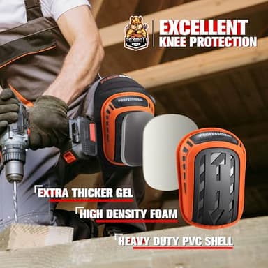REXBETI Knee Pads for Work, Construction Knee Pads for Men, Heavy Duty Comfortable Anti-slip Foam Gel Knee Pads for Gardening Flooring and Cleaning, Strong Stretchable Straps, Orange - Image 3