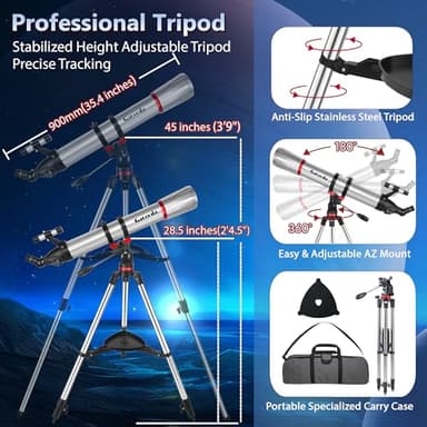 Gaterda Telescope, 90mm Aperture 900mm Refractor Telescope for Adults High Powered, Astronomical Telescopes for Adults Astronomy Beginners with Professional Eyepieces, Tripod, Phone Adapter&Carry Bag - Image 4